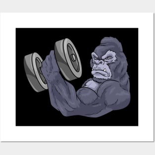 Funny gorilla at bodybuilding Posters and Art